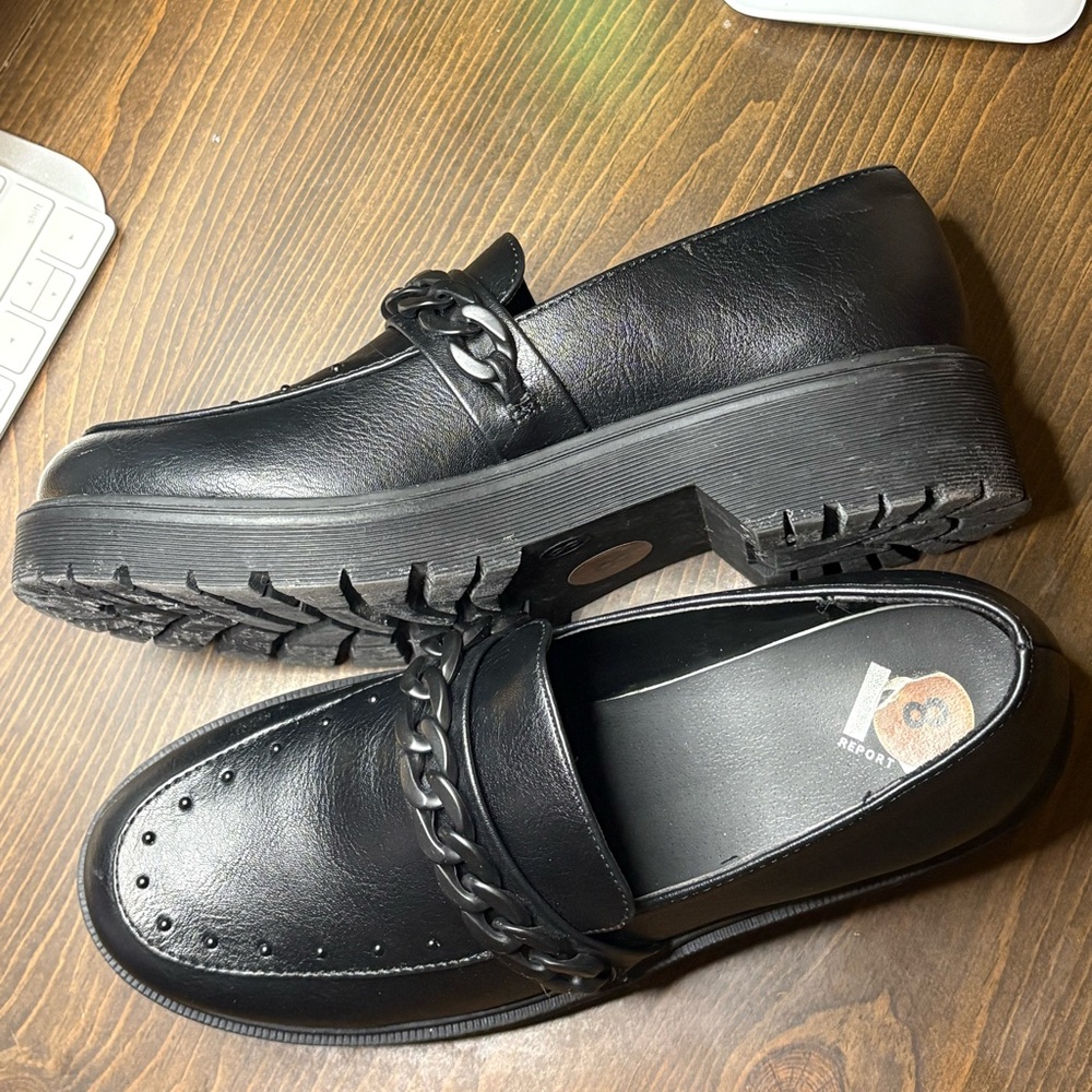 Women’s Black Loafers with Chain Detail